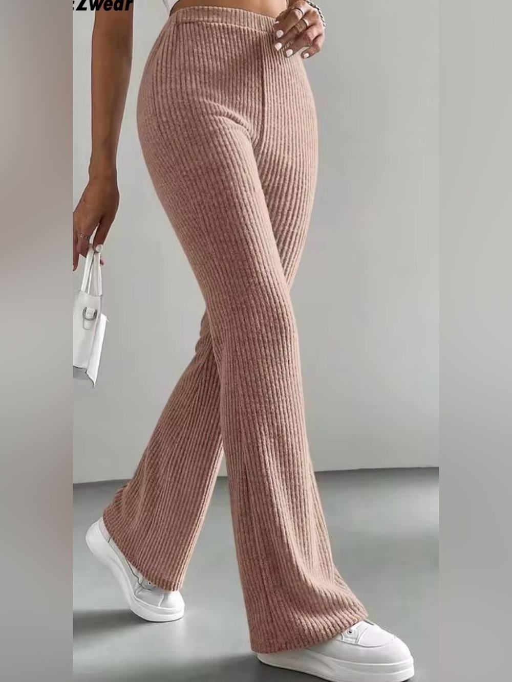 Women's Solid Colored Flared Brown Pants, XL,‎ Wide leg, S2